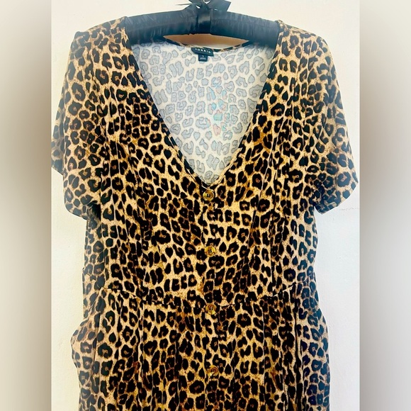 Torrid Dress Size 1X Brown Leopard Print Button Up Short Sleeve w/ pockets - Picture 2 of 6